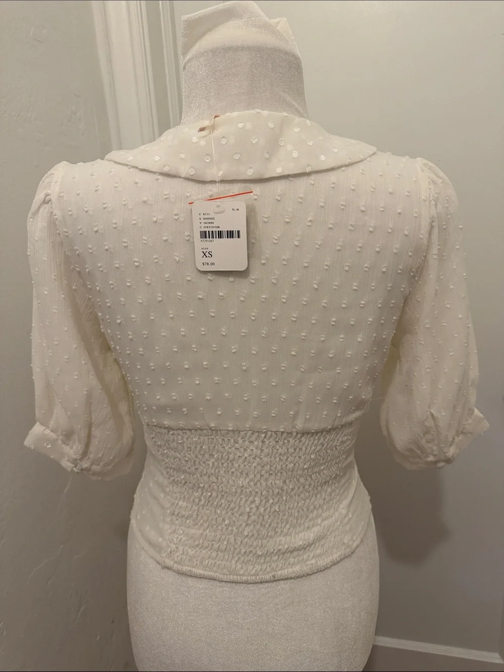 Free People Ivory Swiss Dot Corset Top with Puff Sleeves